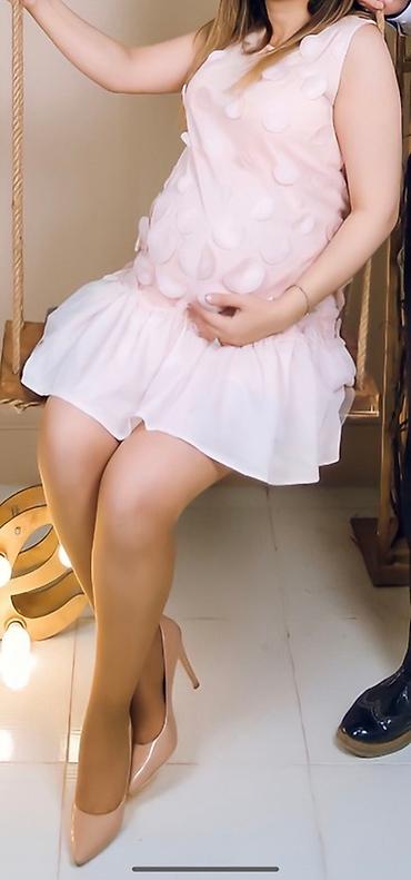 hamilə şalvarı: Açıq pudra rəngində hamiləlik üçün mini don. - Model: qolsuz — 1