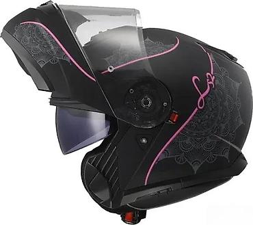 10 cm: LS2 modularna motociklistička kaciga – crna mat sa roze detaljima i — 3