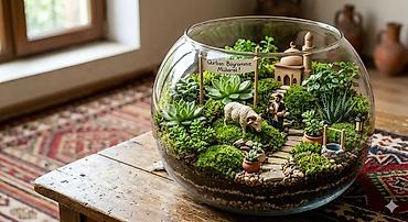 Bitkilər üçün dibçəklər: Şüşə akvarium formalı terrarium kompozisiyaları - Şəffaf şüşə qabda — 2
