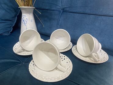 fincan dəsti: Çay dəsti, rəng - Ağ, Keramika