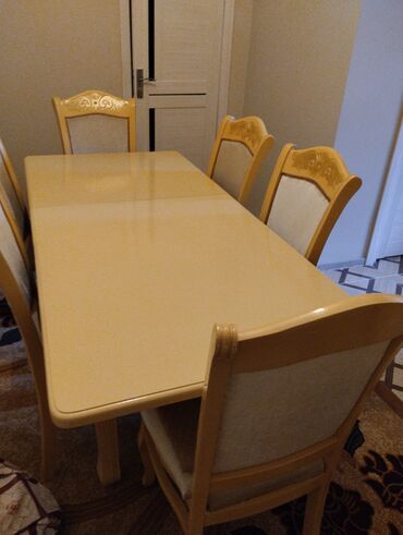 ruminiya mebeli: Для гостиной, Б/у, Раскладной, Прямоугольный стол, 6 стульев, Румыния