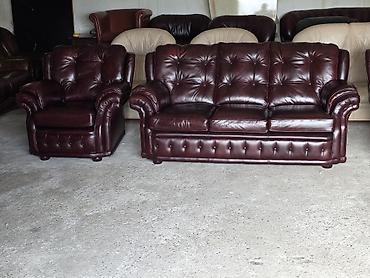 Stilske garniture: Kožni set za dnevni boravak – bordo - Komplet: trosed + 2 fotelje - — 10