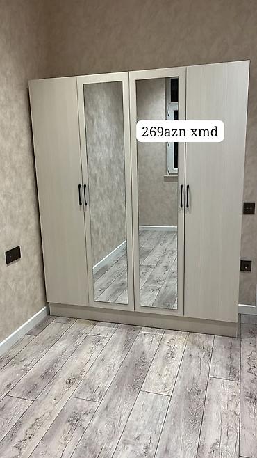 islenmis skaf: Yeni, 4 qapılı, Güzgülü, Taxta, Açılan, Düz dolab — 1