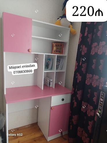 dərs ləvazimatları: Uşaq/şagird yazı masası və rəf sistemi - Rəng: Ağ və çəhrayı - — 1