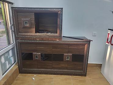 Bufetlər: Klassik dizaynlı taxta bufet/vitrin dəsti - Material: ağac teksturalı — 3