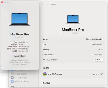 батарея macbook: Ноутбук, Apple, 16 ГБ ОЭТ, Apple M1 Pro, 14.1 ", Колдонулган, Татаал эмес тапшырмалар үчүн, эс тутум SSD