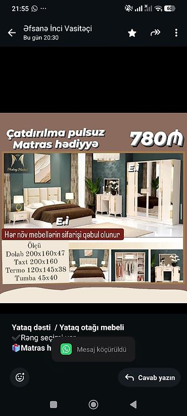 bagca mebel: *Yataq dəsti / Yataq otağı mebeli* ✔️Rəng seçimi var *🎁Matras — 1