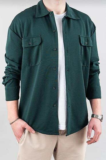 Kişi geyimləri: Kişi üçün tünd yaşıl rəngdə uzunqol overshirt/köynək.1 dəfə — 2