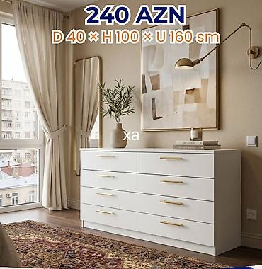 mebel dekor: Ağ rəngli geniş komod - Ölçülər: Dərinlik 40 sm × Hündürlük 100 sm × — 1