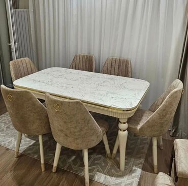 Masa və oturacaq dəstləri: Qonaq otağı üçün, Yeni, Açılan, Dördbucaq masa, 6 stul — 5