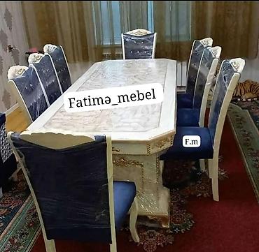 yataq taxt: Qonaq otağı üçün, Yeni, Açılmayan, Dördbucaq masa, 8 stul — 1