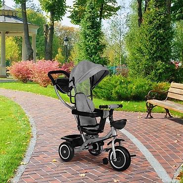 trakice za bebe: ECOTOYS 2u1 tricikl sa rotirajućim sedištem i sklopivom tendom – Gray — 2