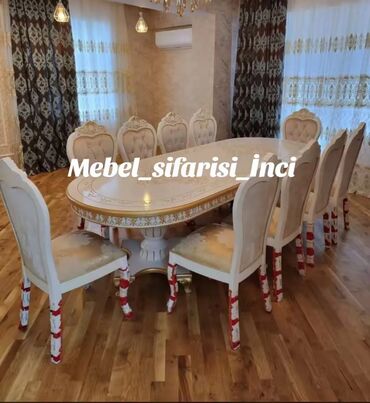 Masa və oturacaq dəstləri: Qonaq otağı üçün, Yeni, Açılmayan, Dördbucaq masa, 6 stul — 8