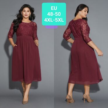 irena grahovac haljine: 4XL (EU 48), color - Burgundy, Evening, Long sleeves