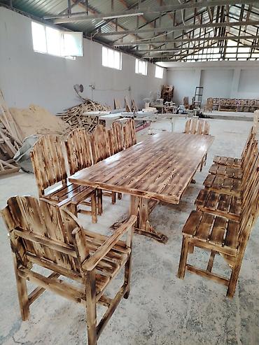 stol dəstləri: Rustik taxta yemək dəsti - Material: tam ağac (kəsilmiş taxta — 3