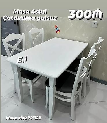 restoran stullari: Mətbəx üçün, Yeni, Açılmayan, Dördbucaq masa, 4 stul — 1