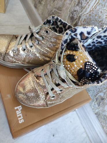 замшевые женские ботинки в Азербайджан | Туфли: Ботильоны, 35, цвет - Золотой, Увеличить