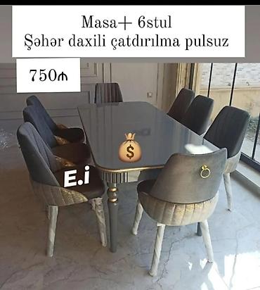 stul uzu: Qonaq otağı üçün, Yeni, Açılmayan, Dördbucaq masa, 6 stul — 1