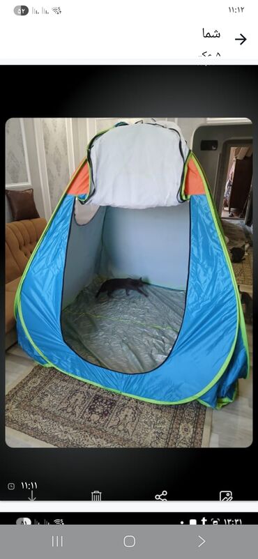 Çadırlar: Pop-up tipiya düşərgə çadırı - Rəng: göy-sitron kənarlı, narıncı — 3