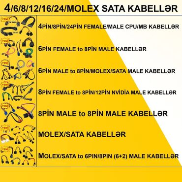 Ana platalar: 4/6/8/12/24/Molex/SATA Kabellər ⭐4pin Female to 4+4pin Male MB 20sm –