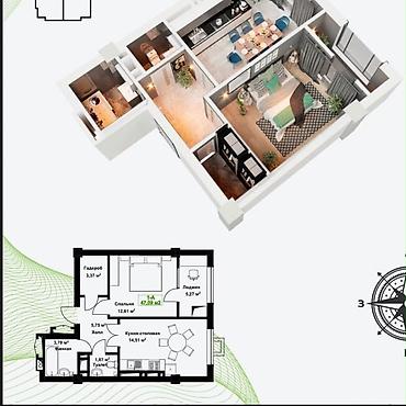 Продажа квартир: 1 комната, 47 м², Кок-Жар ж/м Элитка, 10 этаж, ПСО (под самоотделку) — 3