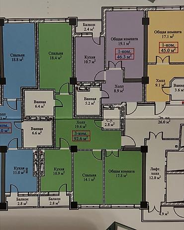 Продажа квартир: 3 комнаты, 93 м², Элитка, 12 этаж, Готовая ПСО (под самоотделку) — 1