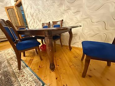 tek stolar: Qonaq otağı üçün, İşlənmiş, Açılan, Dördbucaq masa, 6 stul — 4