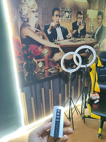 masaüstü ofis seti: Kreslo,kalonka mikrafon,2 ədəd yumru yayıncı ışığı biri rəngli fərqli — 4