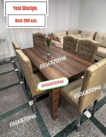 tek taxt: Qonaq otağı üçün, Yeni, Açılmayan, Dördbucaq masa, 6 stul