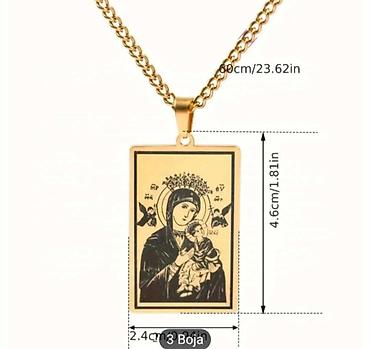 mona snizenje: Zlatna ogrlica sa pravougaonim medaljonom sa religioznim motivom. - — 2