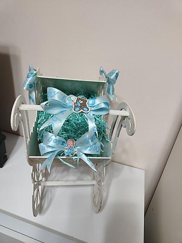 Bayram məhsulları: Dekorativ “Baby Boy” temalı beşik/arabacıq qutusu - Material: ağ — 2