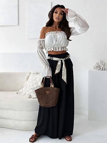 Pantalone: Ženske široke lepršave pantalone sa visokim strukom - Kroj: izrazito — 6