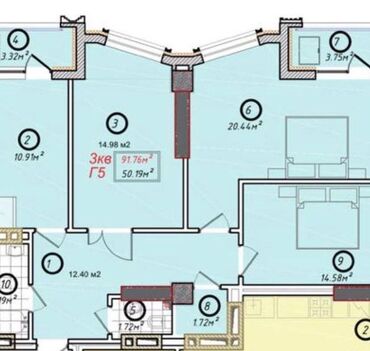 Продажа квартир: 3 комнаты, 92 м², Элитка, 7 этаж, ПСО (под самоотделку)