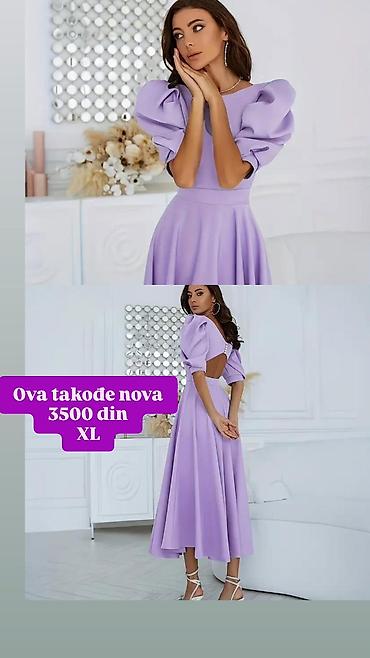 obuca simic: Lila midi haljina sa puf rukavima - Boja: pastelno lila - Kroj: struk — 2