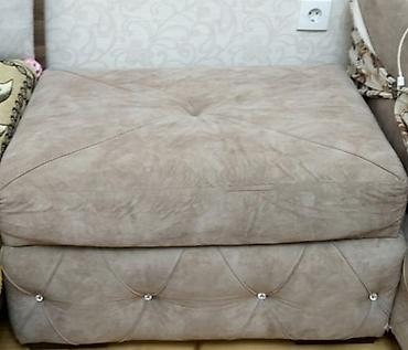 armud puf: Bej rəngli yumşaq divan + puf - Material: Velveta bənzər yumşaq — 2