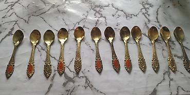 ofis ləvazimatları: 12 ədəd dekorativ çay qaşığı dəsti. - Material: metal (sarı rəngli) — 1