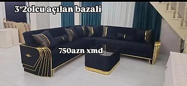 Комплекты диванов и столов: Künc divan dəsti – 3×2 ölçü, açılan-bazalı model - L şəklində künc — 4