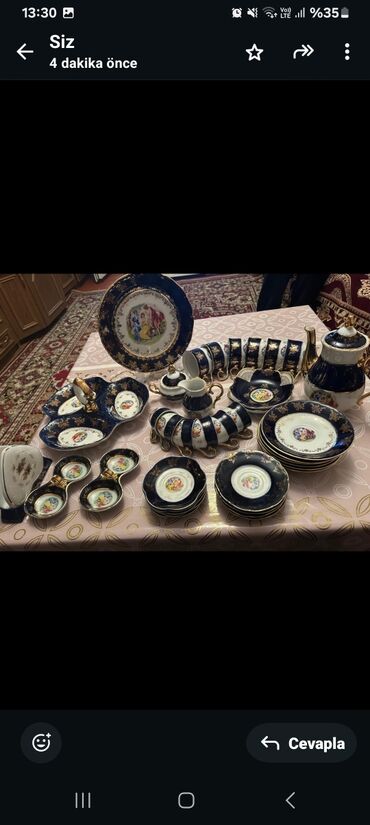 сервиз чайный: Çay dəsti, rəng - Göy, Farfor, 6 nəfərlik, Almaniya