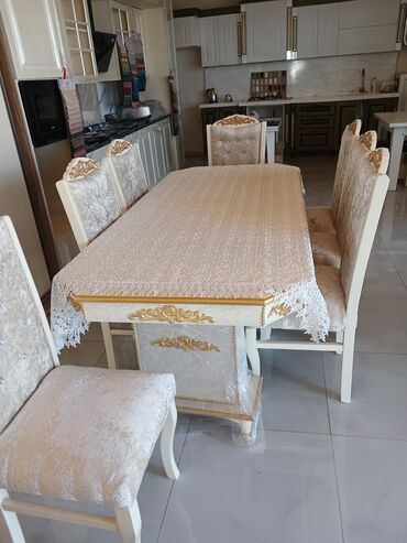 stol balaca: Qonaq otağı üçün, Yeni, Açılmayan, Dördbucaq masa, 6 stul, Türkiyə