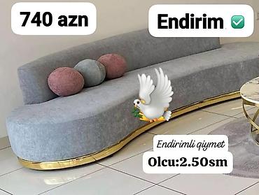 parca: Qızılı detallı, modern dizaynlı boz divan - Ölçü: 2.50 m - — 1