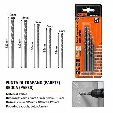 KMT Burgija za beton 9364684 Set od 5 burgija za zid/beton, pogodnih