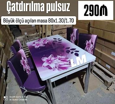 turk soba: Mətbəx masa ( üstü şüşə) + 4 stull dəst‼️ *Qiymət : *290 ₼* Masa — 1