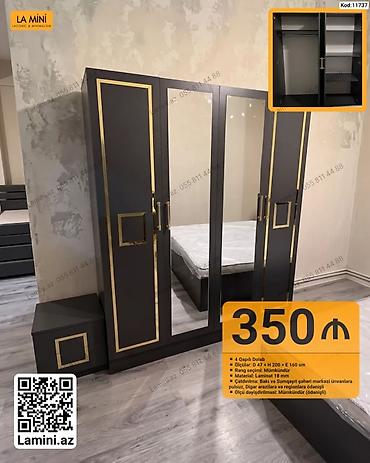 Dolablar: 4 qapılı paltar dolabı - Ölçülər: Dərinlik 47 sm × Hündürlük 200 sm × — 1