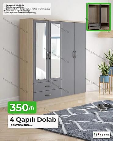 Dolablar: 4 qapılı dolab – 47×200×160 sm - Material: 18 mm laminat - Rəng — 1