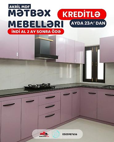 kukna mebili: Sifarişlə mətbəx dəsti, Özü çəkən petlələr, Sadə laminat, Kredit var, Pulsuz çatdırılma — 3