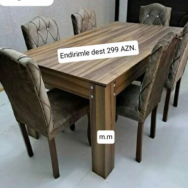 Masa və oturacaq dəstləri: Qonaq otağı üçün, Yeni, Açılmayan, Dördbucaq masa, 6 stul — 23