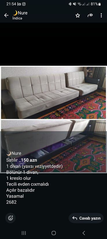 kreslo satilir: Künc divan