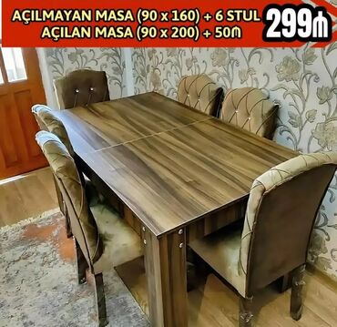 interturan mebel neftciler: Qonaq otağı üçün, Yeni, Açılmayan, Dördbucaq masa, 6 stul, Azərbaycan