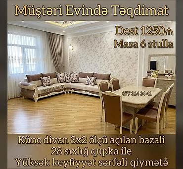 işlənmiş stolar: Müştəri Evində Təqdimat – Qonaq otağı dəsti - Dəst: masa və 6 stul - — 1