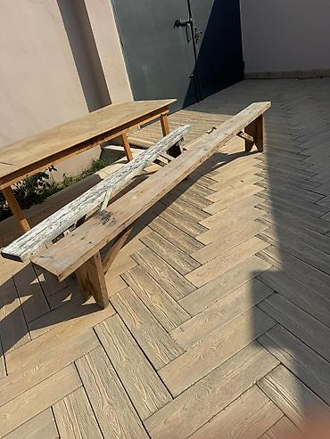 taxta çardaq çarpayı: Taxta uzun skamyalar və böyük taxta masa dəsti - Material: təbii — 3